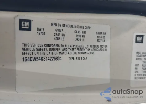 2001 Buick Park Avenue из США, поврежденный, VIN 1G4CW54K314226804